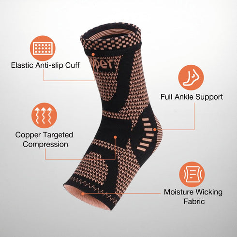 Copper Ankle Brace Compression Sleeve for Women & Men (1 Pair), Foot Arch Support Sock for Pain Relief, Plantar Fasciitis, Achilles Tendonitis...