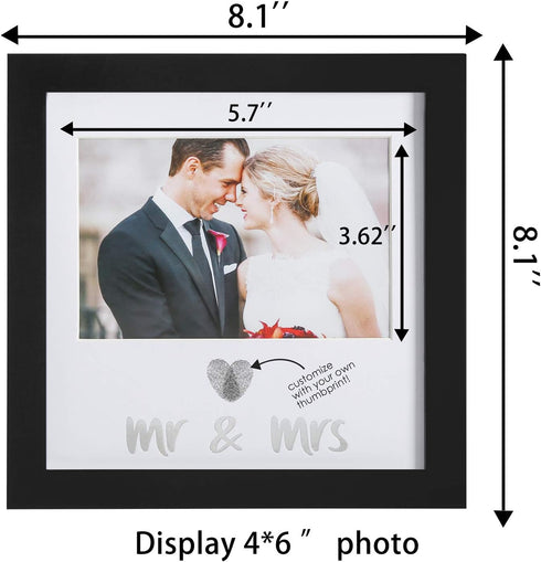 Jinchuan Heart Thumbprint Keepsake Frame and Ink Kit,Wedding Picture Frame Wedding Registry Idea Shower Gift For Bride Newlywed (Black Frame, Silv...