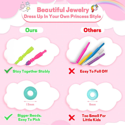 FLYINGSEEDS Unicorn Jewelry Making Kit, 5 Rubber Necklaces and Charms with 100 Big Holes Beads Toy Set, Beading Arts and Crafts, Ideal Gifts for G...