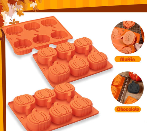 Pumpkin Muffin Mold 3 Pack Pumpkin Cake Pan Silicone Molds, Mini Cake Trays Thanksgiving Halloween Baking Molds Cupcake Pan Hot Chocolate Bomb Mol...