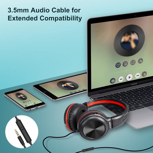 SIMOLIO Kids Wired Headphones with Microphone, Boys Headphone with Volume Limiter & Share Jack, Foldable Portable Over Ear Headset for School Trav...