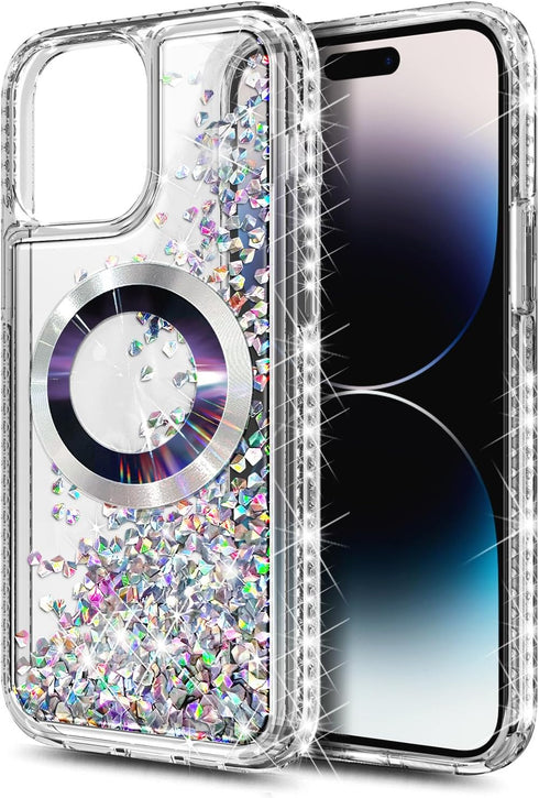 Designed for iPhone 15 Pro Max Magnetic Case Compatible with MagSafe, Tempered Glass Screen Protector/Camera Lens Protector/Wrist Strap Lanyard, G...