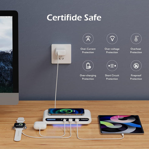 Wireless Charger Station USB C Port 30W 3 in 1 Wireless Charging Pad with Night Light for iPhone 15/14/13/12/Sumsung/Google...
