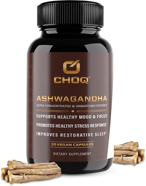 CHOQ Ashwagandha Supplement - Ultra High Potency 35% Withanolides - Cortisol Support & Sleep Aid - Mood Support - 300mg Sensoril Extract - 30 Vega...