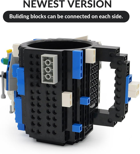Build-on Brick Coffee Mug, Funny DIY Novelty Cup with Building Blocks Creative for Kids Men Women Xmas Birthday (Cool Black)...