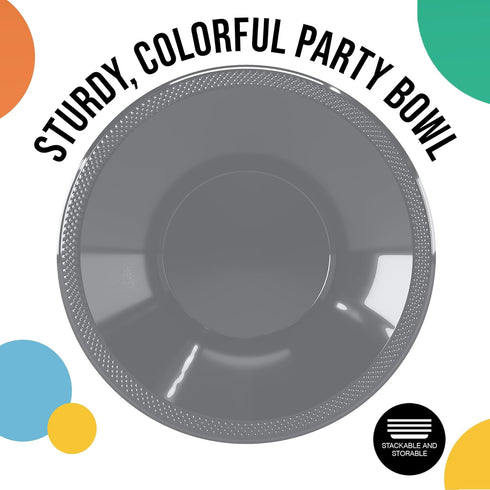 Exquisite Plastic Dessert/Salad Bowls - Solid Color Disposable Bowls - 100 Count (Bowls - 12 oz, Silver)...