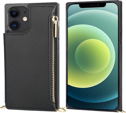 Bocasal Crossbody Wallet Case for iPhone 12/12 Pro with Card Holder,Zipper Card Slot Protector Shockproof Purse Cover with Removable Cross Body St...