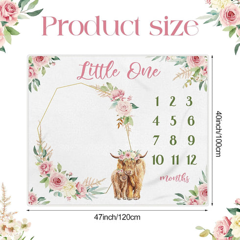 Mixweer Baby Monthly Milestone Blanket for Girl Boy 47" x 40'' Baby Cow Milestone Blankets Soft Fleece Photography Background Newborn Growth Chart...