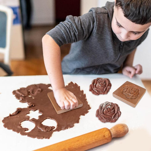 2 Pcs Wooden Cookie Cutter Embossing Mold - Rose Cookie Mold, Rose Cookie Stamp, 3D Carved Wooden Cookie Molds, Cookie Stamps for Baking Cookies D...