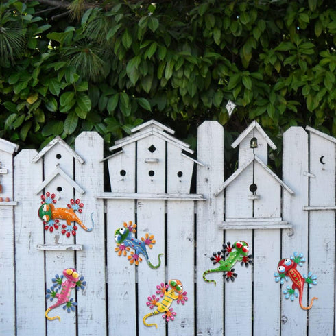 hogardeck Metal Gecko Outdoor Wall Decor, 6 Pack Lizard Wall Art Garden Sculptures & Statues with Free-adjustable Head Outdoor Spring Decor for Fr...