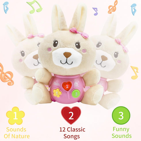 HAPTIME Baby Bunny Musical Toys, Newborn Girl Soft Plush Stuffed Animal, Infant Light Music Tummy Time Toy, 1st Birthday Baby Girl Shower Gift for...