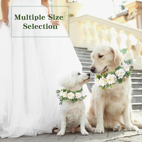 Dog Wedding Flower Collar Dog Wedding Attire Wreath Bow, for Weddings Flower Ring Pets Cats and Dog, Pet Photo Prop (Large, White, Elegant)...