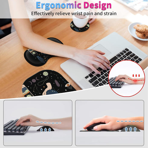 Cute Small Mouse Pad + Mouse Wrist Rest Support Set + Coaster, Ergonomic Memory Foam Mouse Wrist Rest for Laptop Computer Office Home Working Gami...