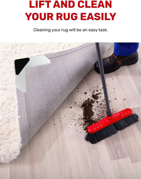 NeverCurl 8PK Rug Corner Grippers - Instantly Flattens Rug Corners Stop Rug Slipping, Stiff Layer Prevent Curling, Renewable Sticky Gel, Easy Lift...