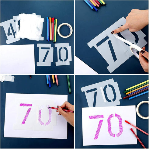 20 Pieces Curb Stencil Kit 0-9 Numbers Stencils Kit 14 Mil Plastic and 4 Inch Tall Numbers with Masking Tape for Mailbox Address Painting...