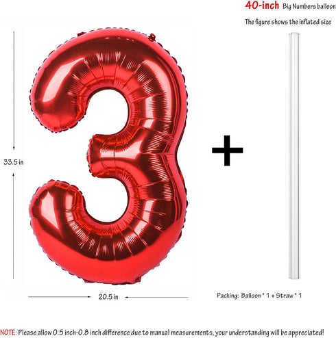 40 inch red big number 3 birthday party decoration foil polyester film balloons anniversary party wedding for girls and boys digit 3...