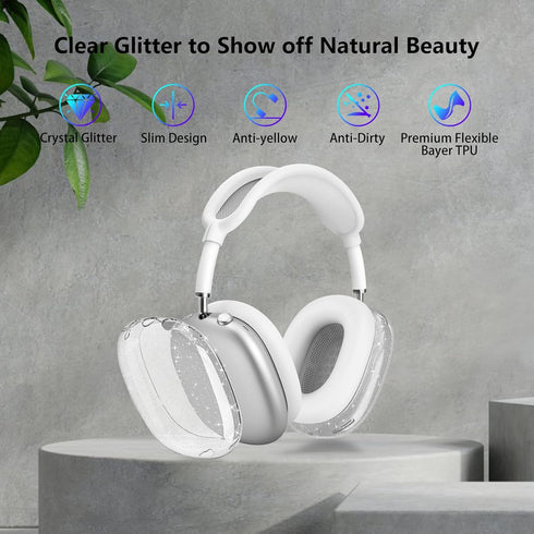 for AirPods Max Case Clear Glitter,3 in 1 Clear Soft TPU Ear Cups Case Cover/Ear Pad Case Cover/Headband Cover for Airpods Max Case Cover,Case for...