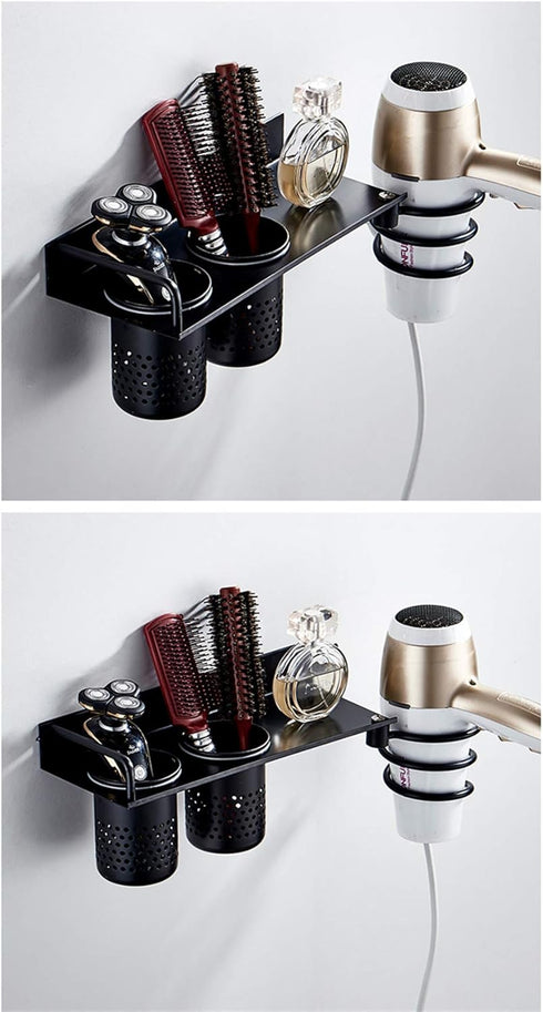 Wall Mount Hair Dryer Hanging Rack Organizer - Bathroom Storage Basket for Hair Dryer, Flat Iron, Curling Wand, Hair Straightener, Brushes - Holds...