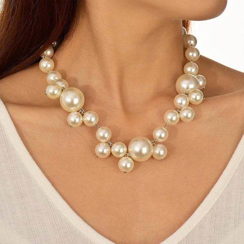 Gold Chunky Necklace Big Pearl Choker Necklaces for Women Silver Chunky Necklace Pearl Statemen Necklace Chunky Necklace Bride Wedding Jewelry...