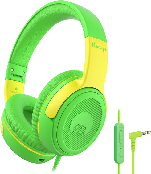 rockpapa Share 1 Kids Headphones Wired with Microphone & Share Port, 85dB/94dB Volume Limited, Cute Foldable Student Child Boys Girls Headphones f...