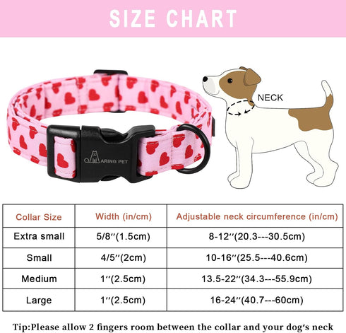 ARING PET Valentine's Day Dog Collar-Cute Cotton Heart Dog Collars, Adjustable Valentine Pink Heart Pet Collars Girl Puppy Collar with Quick Relea...