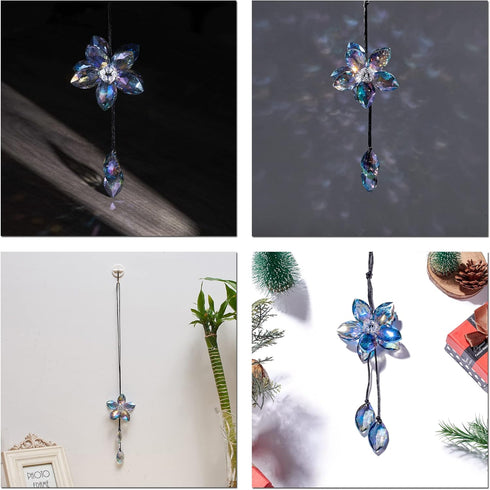 Crystal Flower Rear View Mirror Pendant Car Hanging Ornament Lucky Accessory, Colorful...