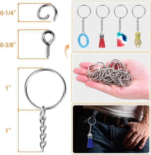 Keychain Rings for Crafts, Flasoo 360Pcs Keychains for Resin Include Key Rings with Chain, Jump Rings, Screw Eye Pins for DIY Keychain Making...