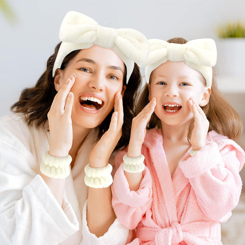 6 PCS Spa Headband with Wrist Washband Face Wash Set, Makeup Headband and Wristband Towel Scrunchies for Washing Face, Skincare Headband Sleepover...