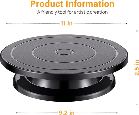 Kootek 11 Inch Rotate Turntable Sculpting Wheel Revolving Cake Turntable Black Painting Turn Table Lightweight Stand for Paint Spraying Spinner, C...