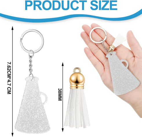 Cunno 20 Sets Cheer Gifts Bulk for Team Cheer Megaphone Keychains with Tassel Cheerleader Gifts Cheerleading Party Favors(Glittery Silver, White)...