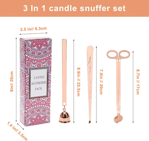 Luxiv 3 in 1 Candle Snuffer Set, 3P Candle Accessory Set with Candle Wick Trimmer, Candle Snuffer and Candles Wick Dipper Candle Cutter Kit for Ca...