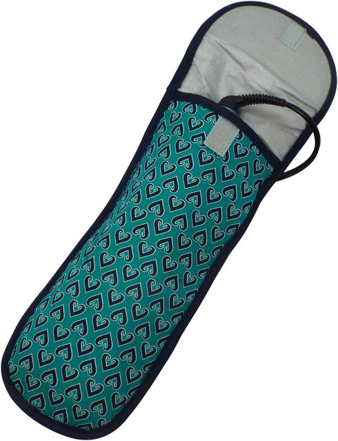 Heat-resistant Flat Iron Cover- Set of 2 - Teal with Navy Blue Hearts...