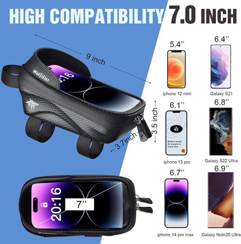 Bike Bag - Waterproof Bike Frame Bag with Sun-Visor Rain Cover, Bike Phone Holder with TPU Sensitive Touch Screen, Handlebar Bag Bicycle Accessori...