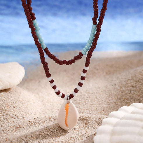 Boho Beaded Choker Necklaces for Women Layered Shell Starfish Charms Necklace Summer Surfer Beach Necklace Jewelry Gift...