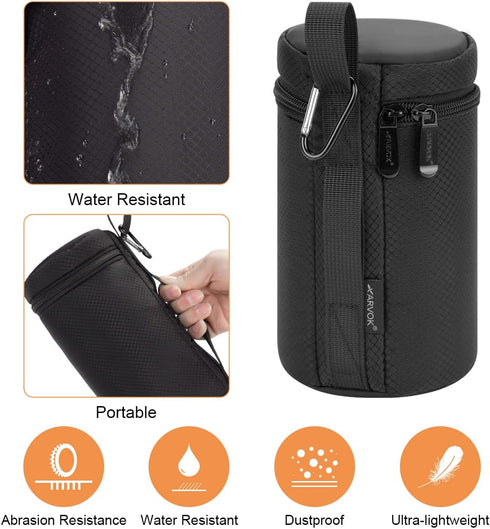 ARVOK Camera Lens Case, Water Resistant Protective Lens Pouch for DSLR Camera Lens, 4 Size Thick Camera Lens Bag for Nikon, Tamron, Sigma, Pentax,...