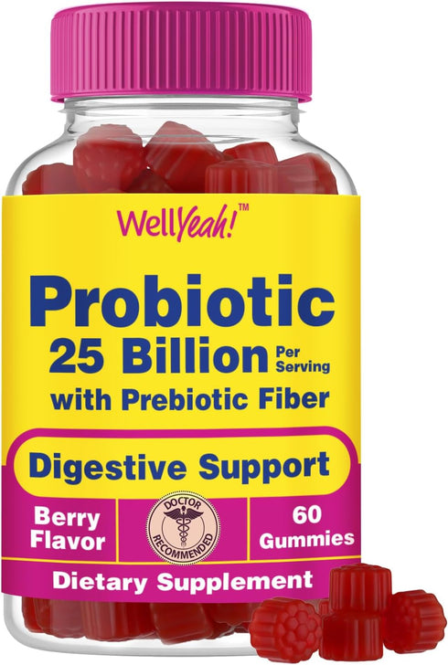 25 Billion Probiotics + Prebiotics Gummies - 12 Strains - Digestive Support, Gut Health, Immune Support Gummy - for Men and Women - Probiotics for...