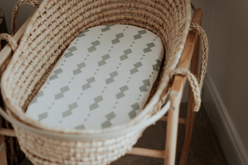 Bassinet Sheets Fitted Cover - Flexible Fit 100% Soft Jersey Knit Cotton - Neutral Grey Sage Diamond - 2 Pack Set...