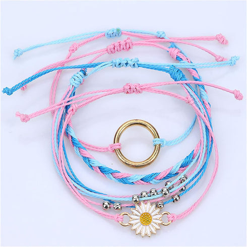 Caiyao 5Pcs Bohemian Sunflower Flower Braided String Bracelet Set for Women Boho Handmade Adjustable Woven Strand Rope Beads Daisy Bracelet Waterp...