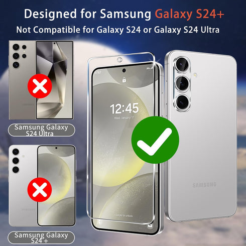 iAnder 3 Pack Glass Screen Protector for Galaxy S24 Plus, 2 Pack Galaxy S24+ Camera Lens Protector with Easy Installation Tray, Supports Fingerpri...