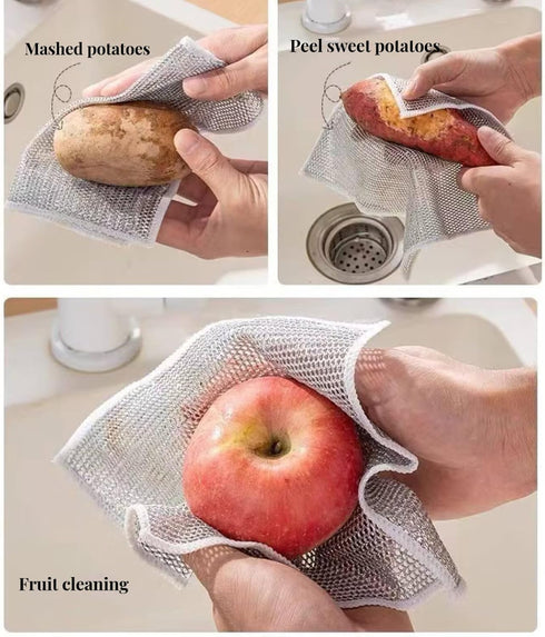 Multipurpose Wire Dishwashing Rag, 6PCS Non-Scratch Wire Dishcloth, Silver Wire Mesh Knit Cleaning Cloth for Wet and Dry, Steel Wire Dish Towel Fo...