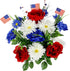Admired By Nature 18 Stems Artificial Blooming Peony, Gerbera Daisy with Small American Flags, Fillers Mixed Flowers Bush for Memorial Day, Red/Bl...