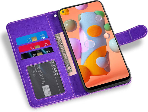 Asuwish Phone Case for Samsung Galaxy A11/M11 with Tempered Glass Screen Protector and Glitter Wallet Cover Cell Accessories Card Holder Slot Stan...