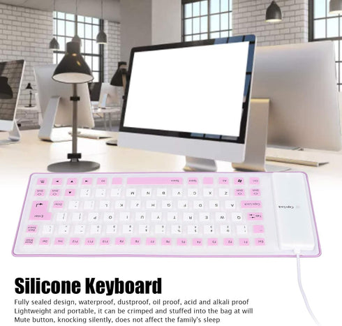 Silicone Keyboard, Foldable Flexible Keyboard USB Wired Gaming Keyboard, 85 Keys, Fully Sealed Design, Roll-up Silent Soft Keyboard, Waterproof, D...