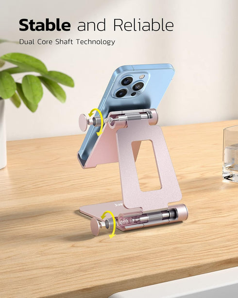 Nulaxy Dual Folding Cell Phone Stand, Fully Adjustable Foldable Desktop Phone Holder Cradle Dock Compatible with Phone 15 14 13 12 11 Pro Xs Xs Ma...