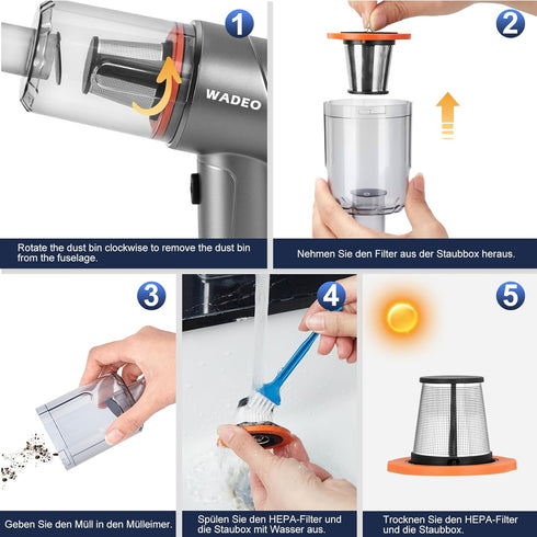 WADEO Handheld Vacuum, Cordless High Power 15000PA, 3in1 Blower, Brushless Motor, Mini Vacuum for Home, Pet & Office, Silver, Handheld Vacuum Clea...