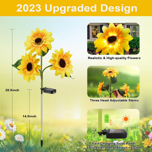 Outdoor Solar Garden Stake Lights,Upgraded LED Solar Powered Light with 3 Sunflower, Waterproof Solar Decorative Lights for Garden, Patio, Backyar...