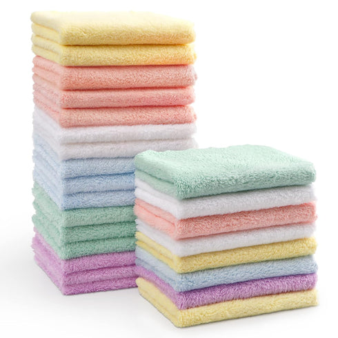 HOMEXCEL Baby Washcloths 24 Pack-Microfiber Coral Fleece Baby Bath Face Towel 7x9 Inch Extra Absorbent and Soft Burp Cloth and Wash Cloths for New...