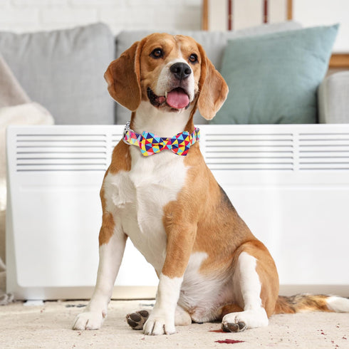 Dog Collars with Bow Tie Colorful Geometry Patterns, Small Puppy Dog Collars with Bow, Adjustable Dog Collar for XS Small Medium Large Dog (Colorf...
