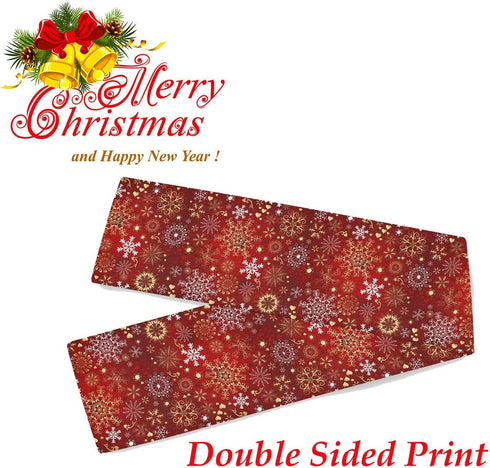 Christmas Winter Snowflake Table Runner 13x90 Inches Double Sided, Luxurious Gold Red Snowflakes Table Runners Cloth Placemats Washable Fabric for...