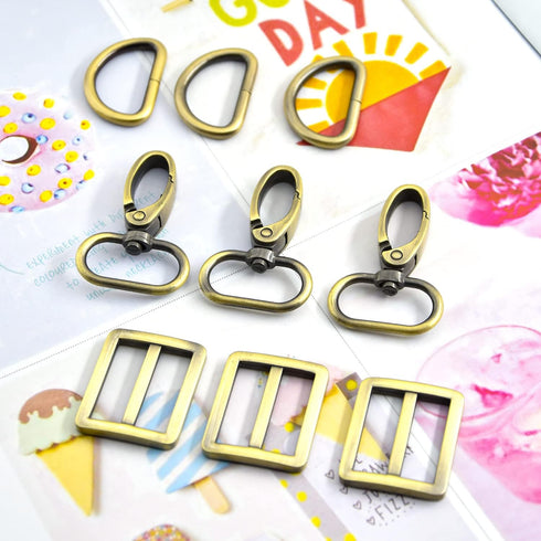 15Pcs Metal Swivel Snaps Hooks with D Rings and Tri-Glides Slide Buckles for Key Lanyard Purse Bag Straps Dog Collars DIY Sewing Hardware Craft (1...